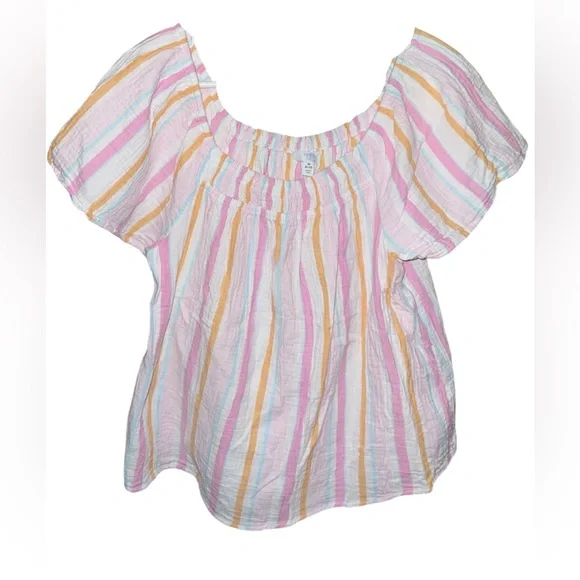 Time and Tru Pastel Multicolor Striped Peasant Top - Picture 3 of 4